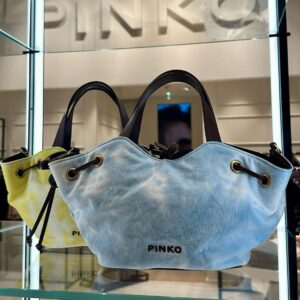 Żółta materiałowa small shopperka Pinko